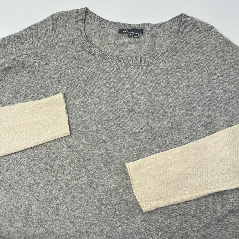 Vince Women's Gray Ivory‎ Two Tone Wool Cashmere Sweater Size Medium Round Neck